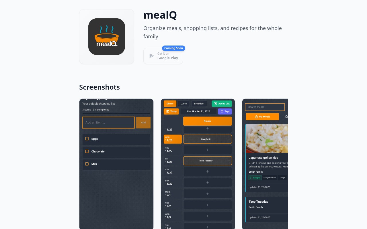Screenshot of Plan to Live — MealQ